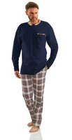 Sesto Senso Herren Pyjama Set – Langarm, 100% Baumwolle, Klassischer Schnitt, Modisches Karomuster, Atmungsaktiv, Ideal für jede Jahreszeit, Dunkelblau