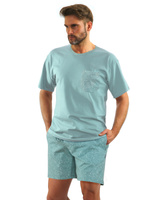 Sesto Senso Herren Baumwoll Schlafanzug Set – Kurzarmshirt und Shorts, Atmungsaktiv, Modisches Madras-Karo, Praktische Taschen, Ideal für Sommernächte, Farbe: Blau, Größe: M-XL