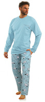 Sesto Senso Herren Baumwoll Pyjama Set – Bequeme Nachtwäsche aus 100% Baumwolle, Klassischer Schnitt, Lange Ärmel & Hosen, Modisches Karomuster, Atmungsaktiv, Ganzjährig, Blau