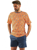Kurzarm-Schlafanzug Herren Serie Orange-Blau
