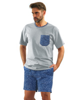 Sesto Senso Herren Schlafanzug Set – Kurzarm T-Shirt und Shorts, 100% Baumwolle, Bequem und Atmungsaktiv, Modisches Karo-Muster, Dunkelblau, Ideal für Sommernächte und Lässige Morgen, Made in EU