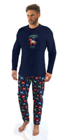 Sesto Senso Herren Baumwoll Schlafanzug – Weiche Weihnachts-Pyjama mit Print, Rundhals, Lange Ärmel, Lange Hose, Blau, 100% Baumwolle, Komfortabel für Weihnachten