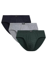 Atlantic Herren Baumwoll Slips 3er Pack – Klassische Unterwäsche, Bequem, Atmungsaktiv, Karomuster & Glatt, Blau/Braun, Herbst/Winter 2025