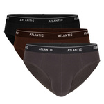 Atlantic Herren Slips Set – Bequeme Baumwollunterwäsche, 95% Baumwolle, 5% Elastan, Sport Kollektion, 3er Pack, Braun/Grau/Schwarz