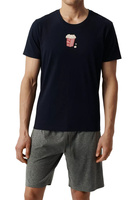 Herren-Pyjama Nmp-383 Grau/Marineblau/Blau