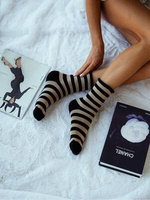 Damensocken Frottee Serie Gestreift Schwarz/Beige