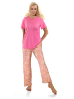 Sesto Senso Damen Baumwoll Pyjama Set – Kurzarm, Lange Hose, Bequem und Weich, Ideal für Schlaf und Zuhause, Rosa, 100% Baumwolle