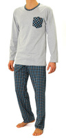 Sesto Senso Herren Baumwoll Pyjama Set – Bequeme Schlafanzug aus 100% Baumwolle, Klassischer Schnitt, Modische Karierte Hose, Langarm, Blau, Ideal für das ganze Jahr, Größe 04