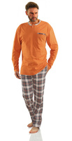 Sesto Senso Herren Pyjama Set – Langarm Schlafanzug aus 100% Baumwolle, Atmungsaktiv und Bequem, Klassisches Design mit Karomuster, Ideal für das ganze Jahr, Farbe: Orange