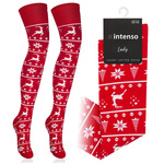 Kniestrümpfe Damen Serie Weihnachtsmuster Rot