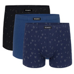 Atlantic Herren Boxershorts – Bequeme Unterwäsche aus 95% Baumwolle, 5% Elastan, Klassische Kollektion, Schwarz/Blau, 3er Pack, Print oder Uni, Standardlänge, Perfekt für Alltag