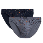 Atlantic Herren Slipy Sport Set – 100% Baumwolle, Bequeme Unterwäsche mit Print, 2er Pack, Grau/Blau, Für Frühling/Sommer Kollektion, Männlich