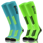 Sesto Senso Kompressionsstrümpfe Laufen – Atmungsaktive Sport Kniestrümpfe, Poliamid-Elastan, Anatomic Fit, Feuchtigkeitskontrolle, Schnelltrocknend, Unisex, Blau-Grün, 2er Set