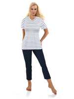 Sesto Senso Damen Baumwoll Pyjama Set – Kurzarmshirt mit Hunde-Motiv, 3/4 Hose, Weich und Bequem, Perfekt zum Schlafen oder als Hausanzug, Schwarz, 100% Baumwolle