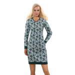 Sesto Senso Damen Baumwolle Nachthemd Julia Long – Langarm, Mit Taschen, Blumenmuster, Dunkelgrün, Bequemes Hauskleid, Rundhals, 100% Baumwolle