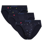 Atlantic Herren Slips Sport – Bequeme Baumwoll-Elasthan Unterwäsche mit Print, 3er Pack, Dunkelblau/Navy, Herbst/Winter Kollektion