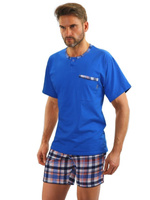 Sesto Senso Herren Pyjama Set – Kurzarm Baumwolle, Komfortable Nachtwäsche mit Karomuster, Atmungsaktiv, Verstellbarer Bund, Blau, EU-Qualität, Ideal für Sommernächte und Entspannte Morgen