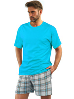 Sesto Senso Herren Pyjama Set – Kurze Ärmel, Kurze Hose, 100% Baumwolle, Elegantes Design mit Karomuster, Bequeme Passform, Atmungsaktiv, Ideal für Sommernächte, Farbe: Blau, Modell: 2379/27