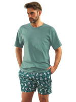 Sesto Senso Herren Pyjama Set – Kurzarmshirt und Shorts aus Baumwolle, Bequem und Atmungsaktiv, Elegantes Design mit Karomuster, Praktische Taschen, Ideal für Sommernächte, Grün, EU-Qualität