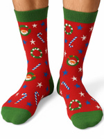 Gianna Herren Weihnachtssocken – Bequeme Baumwollsocken mit Festlichem Kranzmotiv, Atmungsaktiv, Ideal für Weihnachten, Rot, Skarpetki Męskie Świąteczne, Perfekt als Geschenk, Hochwertige Verarbeitung, Langlebig, Angenehmer Tragekomfort