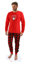 Sesto Senso Herren Weihnachts-Pyjama – Bequeme Schlafanzug aus 100% Baumwolle, Langarm, Rundhals, Rote Oberteil mit Print, Lange Karierte Hose, Ideal für Weihnachten, Rot