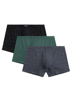 Atlantic Herren Boxer Shorts – Bequeme Baumwollunterwäsche mit Tetris Print, 3er Pack, Schwarz/Grau/Grün, Elastisch, Frühling/Sommer Kollektion 2025
