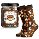 Socken im Geschenkglas Pilzsuppe