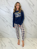 Damen Schlafanzug Bessy Kariert Dunkelblau