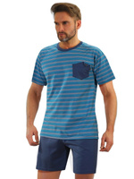 Sesto Senso Herren Pyjama Set – Kurzarm Baumwolle Schlafanzug, Kariertes Muster, Bequeme Passform mit Taschen, Atmungsaktiv, Blau, Für Männer, Hochwertige Europäische Qualität