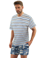 Sesto Senso Herren Schlafanzug Set – Kurzarm T-Shirt & Shorts, 100% Baumwolle, Komfortabel & Stilvoll, Karomuster, Ideal für Sommernächte, Blau, Hergestellt in der EU
