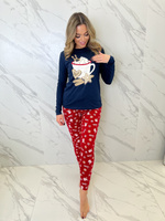 Damen Schlafanzug Natalie Dunkelblau mit Plätzchen-Muster