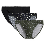 Atlantic Herren Slips Mini – Bequeme Baumwollunterwäsche mit Elastan, Printmuster, 3er Pack, Schwarz & Khaki, Frühling/Sommer Kollektion