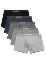 Atlantic Herren Baumwolle Boxershorts Set – Bequeme Sportliche Passform, Ohne Muster, Elastischer Bund, 5er Pack, Schwarz/Grau, Herbst/Winter Kollektion 2025, Ideal für Alltag und Sport