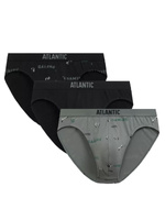 Atlantic Herren Slips Sport – Bequeme Baumwoll Stretch Unterwäsche mit Print, 3er Pack, Schwarz und Khaki, Elastisch, Herbst/Winter 2025 Kollektion