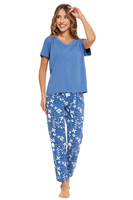 Damenpyjama aus Baumwolle mit langer Hose mit Blumen