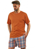 Sesto Senso Herren Pyjama Set – Kurzarm Shirt & Kurze Hose, 100% Baumwolle, Bequem & Atmungsaktiv, Madras-Karo, Elegantes Design, Ideal für Sommernächte, Braun, Europäische Qualität